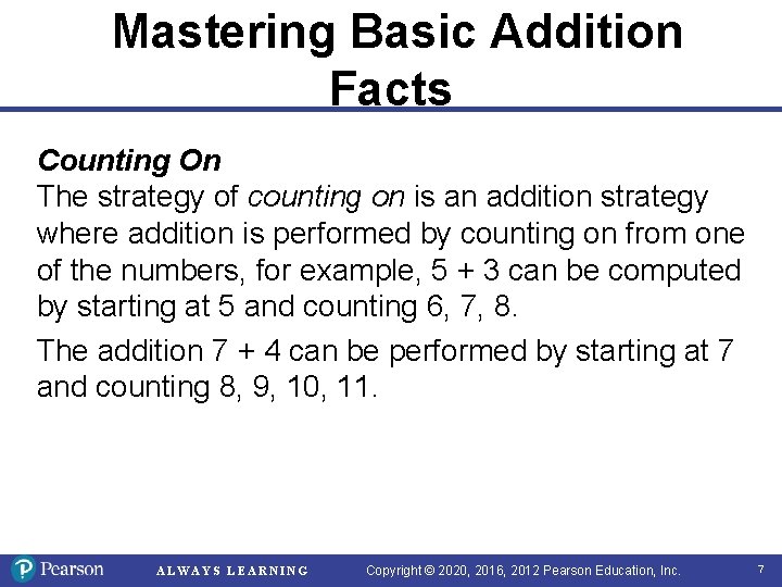 Mastering Basic Addition Facts Counting On The strategy of counting on is an addition Mastering Basic Addition Facts Counting On The strategy of counting on is an addition