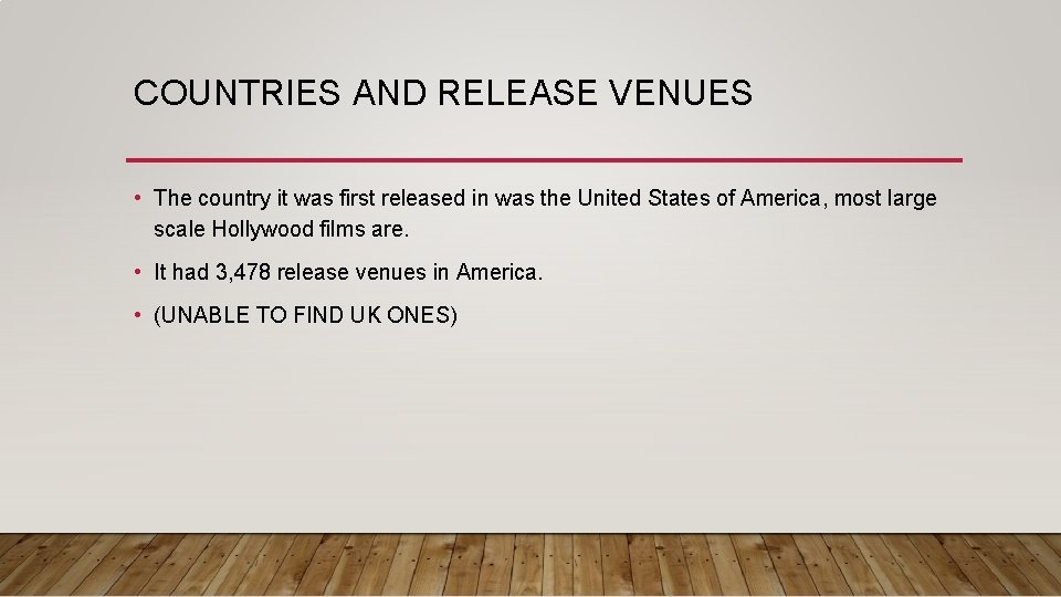 COUNTRIES AND RELEASE VENUES • The country it was first released in was the