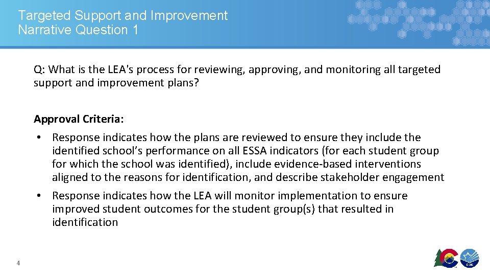 Targeted Support and Improvement Narrative Question 1 Q: What is the LEA's process for