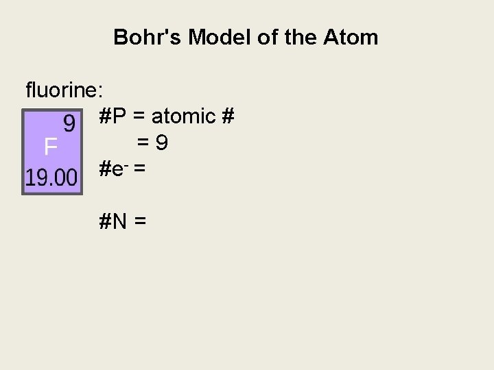 Bohr's Model of the Atom fluorine: #P = atomic # =9 #e- = #N
