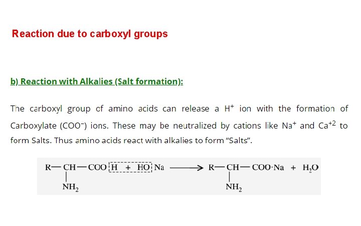 Reaction due to carboxyl groups 