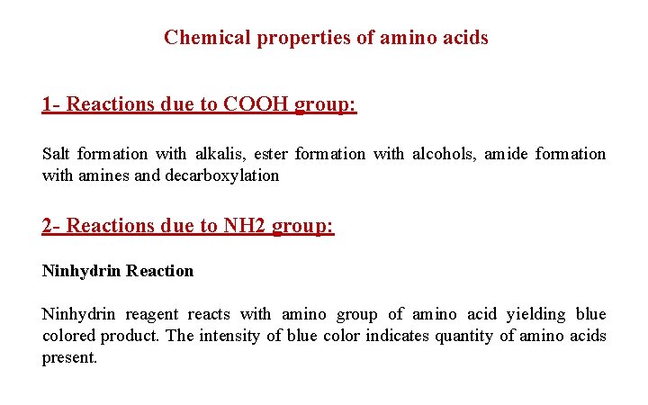 Chemical properties of amino acids 1 - Reactions due to COOH group: Salt formation