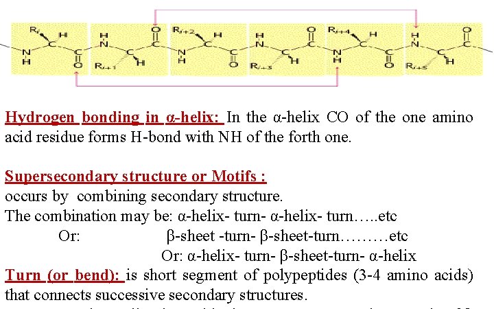 Hydrogen bonding in α-helix: In the α-helix CO of the one amino acid residue