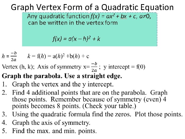 Graph Vertex Form of a Quadratic Equation • 