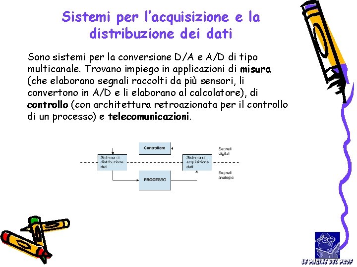 Sistemi per l’acquisizione e la distribuzione dei dati Sono sistemi per la conversione D/A