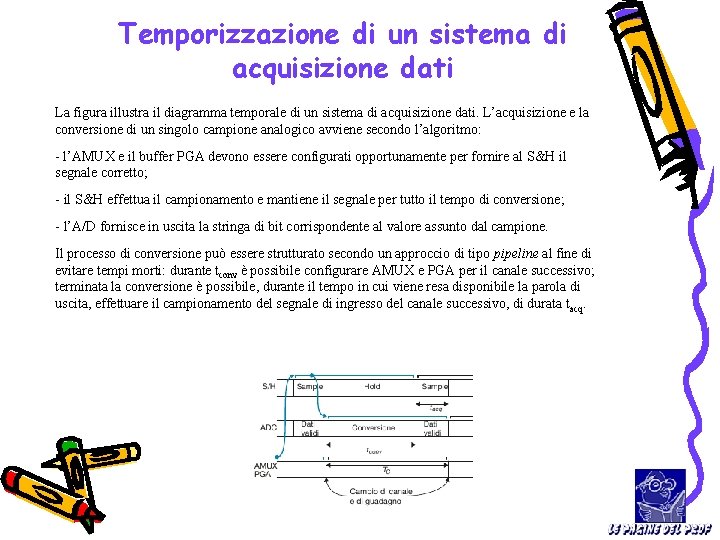 Temporizzazione di un sistema di acquisizione dati La figura illustra il diagramma temporale di