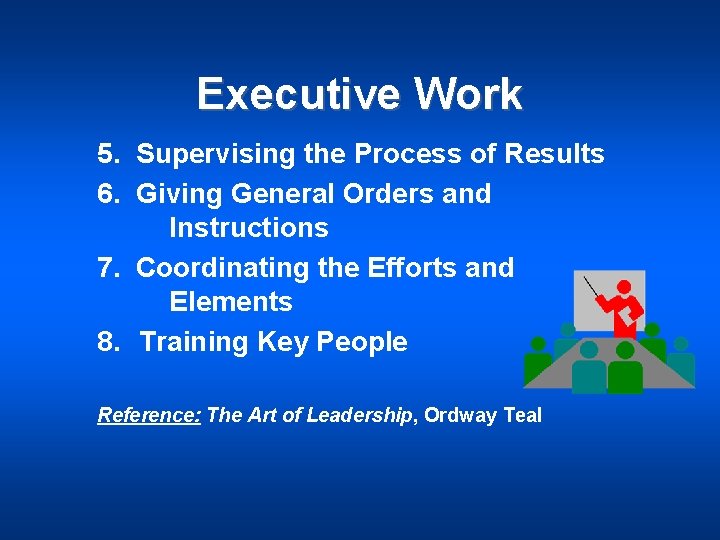 Executive Work 5. Supervising the Process of Results 6. Giving General Orders and Instructions