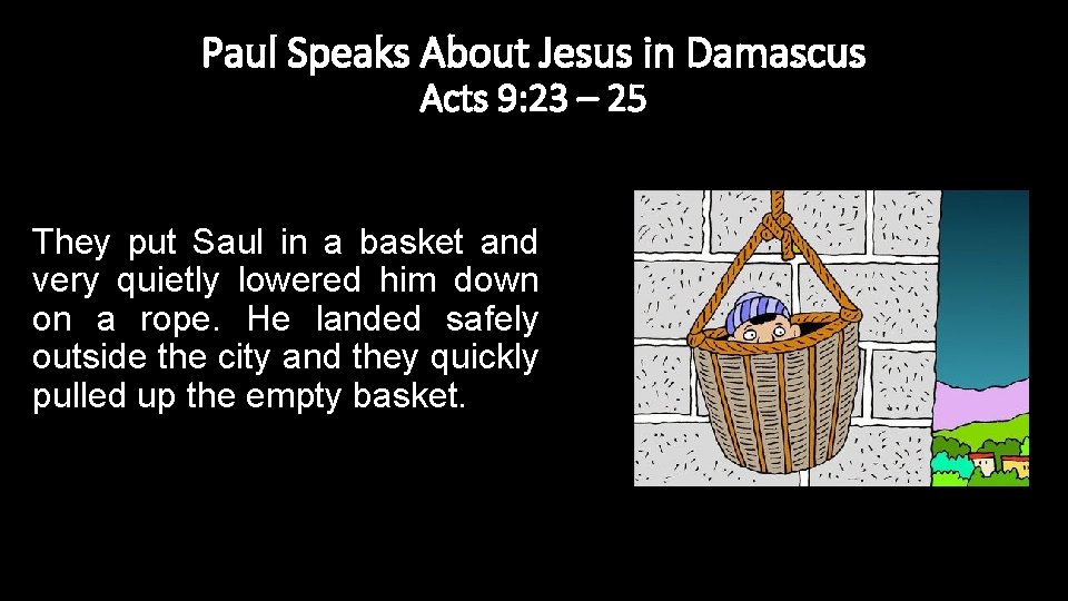 Paul Speaks About Jesus in Damascus Acts 9: 23 – 25 They put Saul