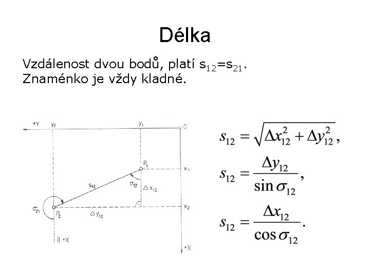 Délka Vzdálenost dvou bodů, platí s 12=s 21. Znaménko je vždy kladné. 