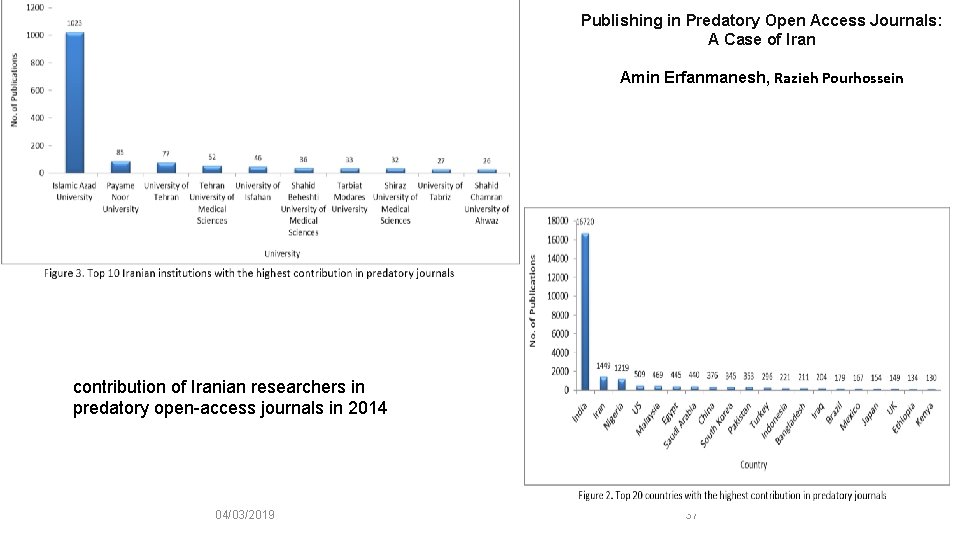 Publishing in Predatory Open Access Journals: A Case of Iran Amin Erfanmanesh, Razieh Pourhossein