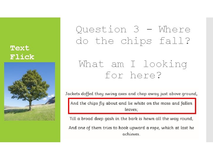 Text Flick Question 3 - Where do the chips fall? What am I looking