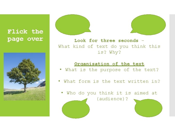 Flick the page over Look for three seconds – What kind of text do