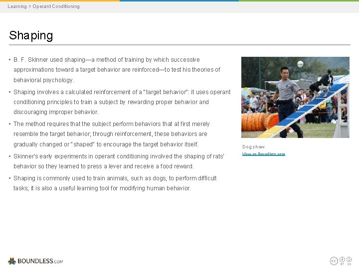 Learning > Operant Conditioning Shaping • B. F. Skinner used shaping—a method of training