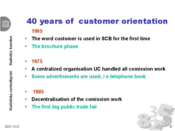 40 years of customer orientation 1965 • The word customer is used in SCB