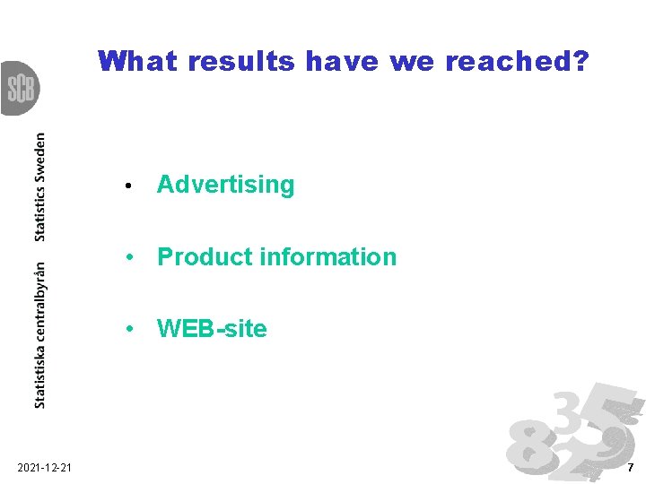 What results have we reached? • Advertising • Product information • WEB-site 2021 -12