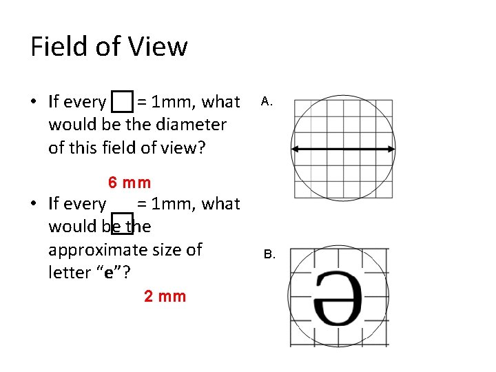 Field of View • If every = 1 mm, what would be the diameter