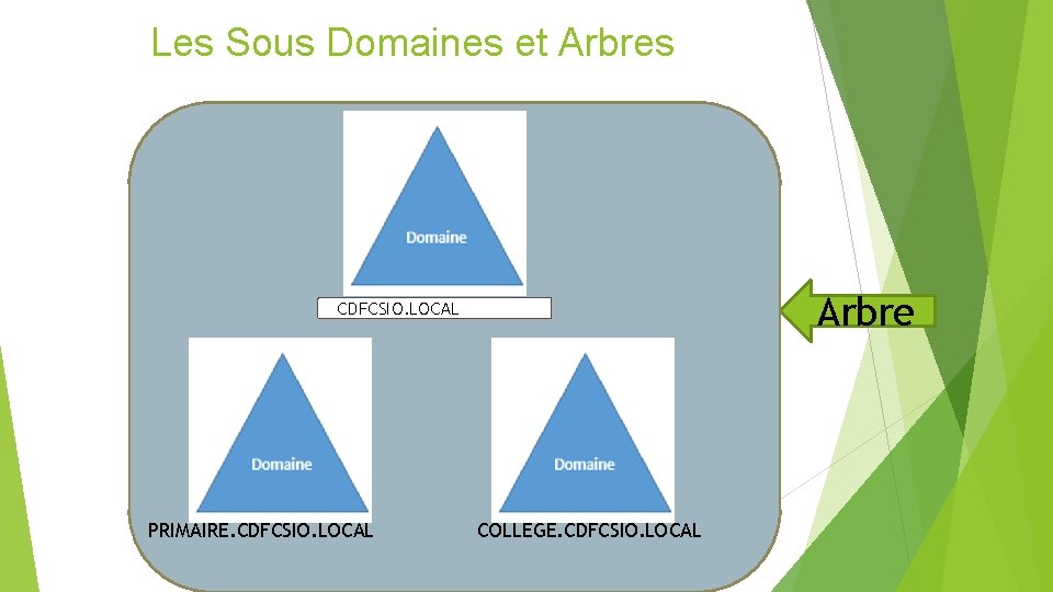 Les Sous Domaines et Arbres Arbre CDFCSIO. LOCAL PRIMAIRE. CDFCSIO. LOCAL COLLEGE. CDFCSIO. LOCAL