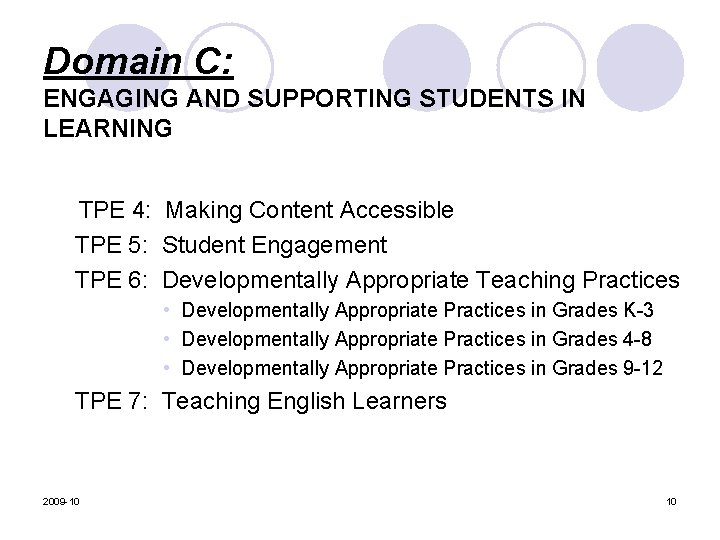 Domain C: ENGAGING AND SUPPORTING STUDENTS IN LEARNING TPE 4: Making Content Accessible TPE
