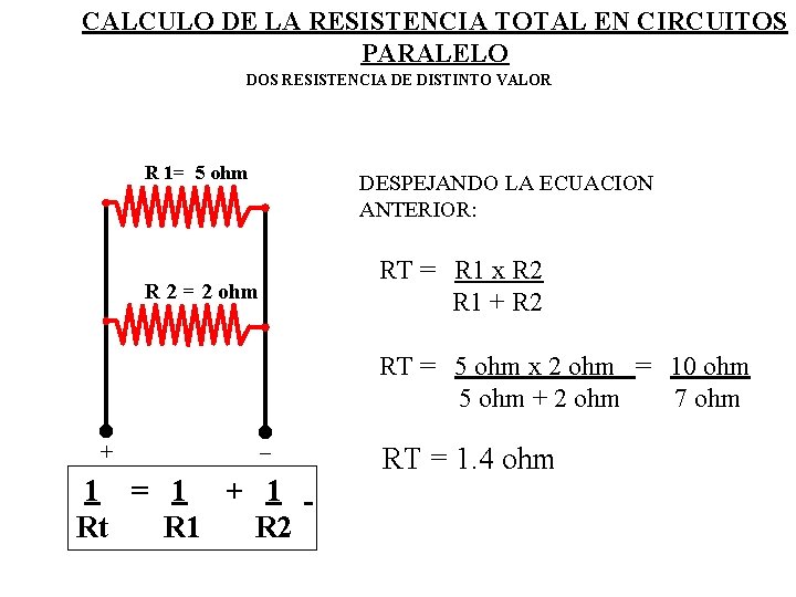 CALCULO DE LA RESISTENCIA TOTAL EN CIRCUITOS PARALELO DOS RESISTENCIA DE DISTINTO VALOR R