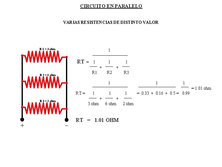 CIRCUITO EN PARALELO VARIAS RESISTENCIAS DE DISTINTO VALOR R 1 = 3 ohm 1
