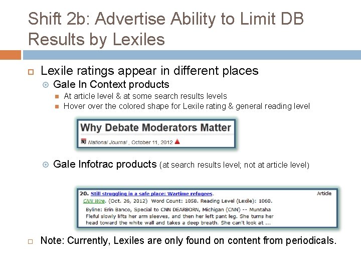 Shift 2 b: Advertise Ability to Limit DB Results by Lexiles Lexile ratings appear