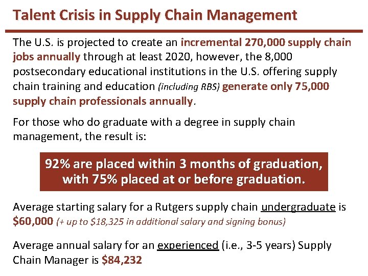 Talent Crisis in Supply Chain Management The U. S. is projected to create an