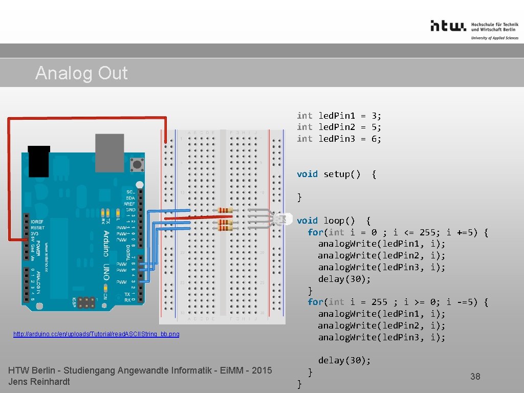 Analog Out int led. Pin 1 = 3; int led. Pin 2 = 5;