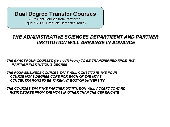 Dual Degree Transfer Courses (Sufficient Courses from Partner to Equal 16 U. S. Graduate