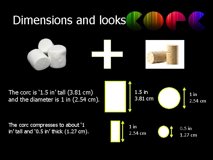 Dimensions and looks The corc is ‘ 1. 5 in’ tall (3. 81 cm)