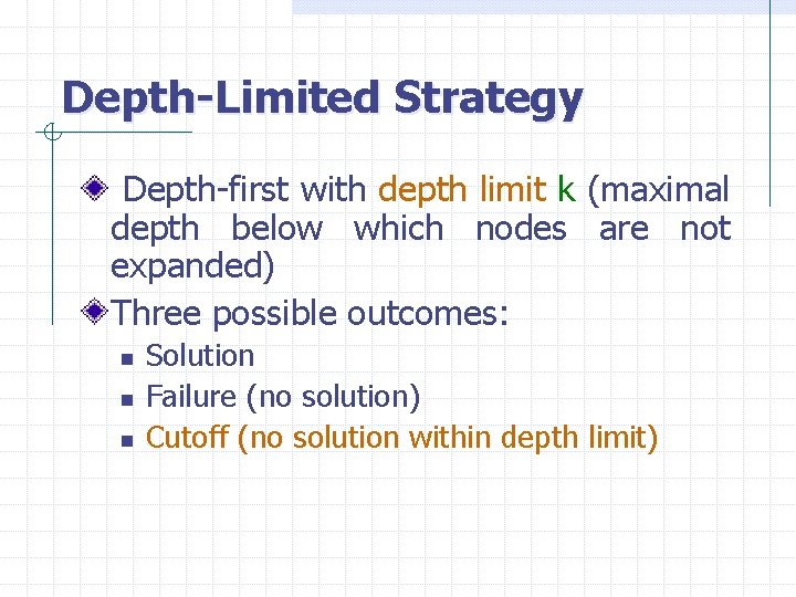 Depth-Limited Strategy Depth-first with depth limit k (maximal depth below which nodes are not