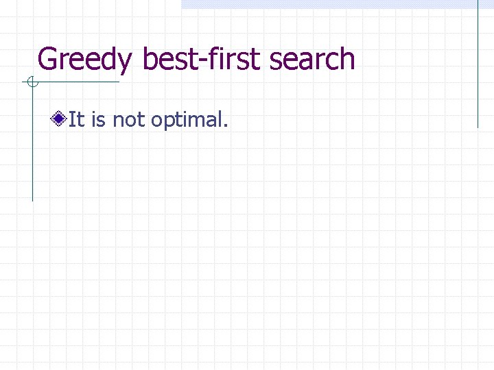 Greedy best-first search It is not optimal. 