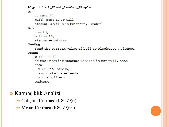  Karmaşıklık Analizi: Çalışma Karmaşıklığı: O(n) Mesaj Karmaşıklığı: O(n 2 ) 