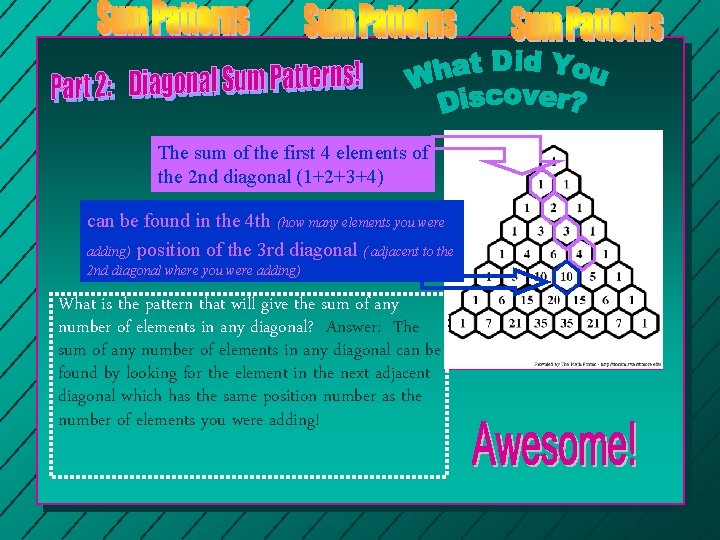 The sum of the first 4 elements of the 2 nd diagonal (1+2+3+4) can