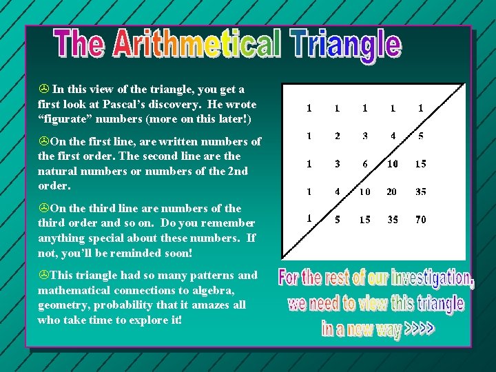 > In this view of the triangle, you get a first look at Pascal’s