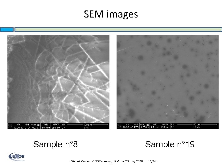 SEM images Sample n° 8 Gianni Monaco COST meeting Krakow, 26 may 2010 Sample