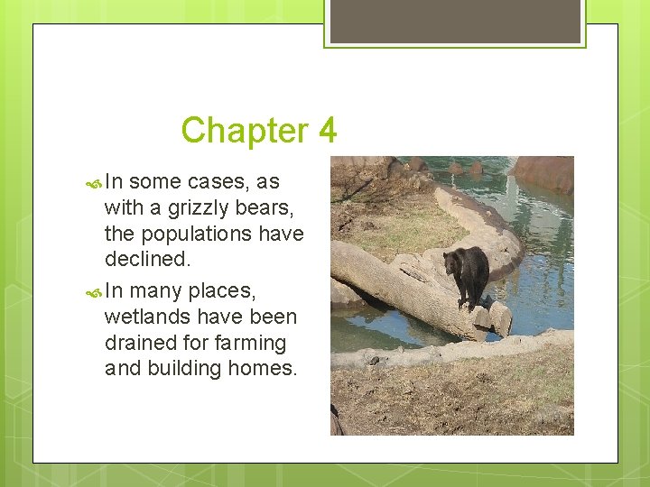Chapter 4 In some cases, as with a grizzly bears, the populations have declined.