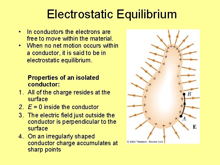 Electrostatic Equilibrium • In conductors the electrons are free to move within the material.