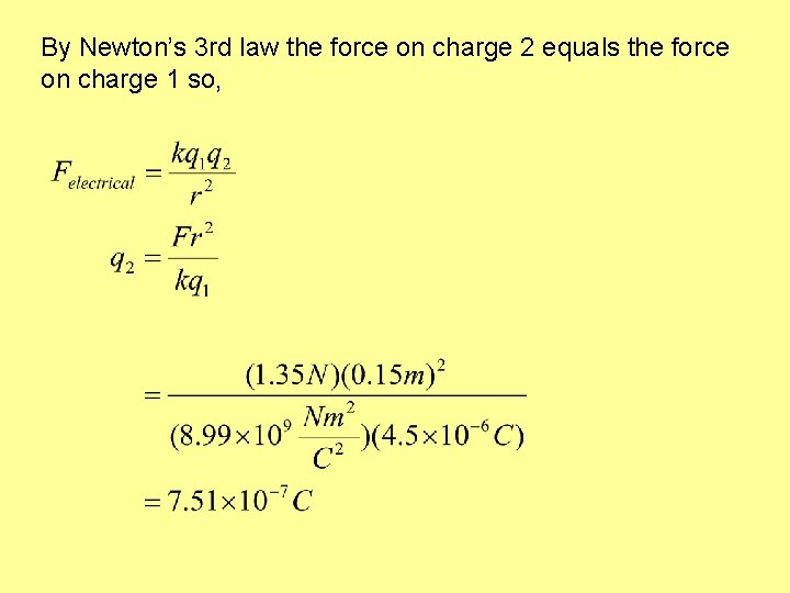 By Newton’s 3 rd law the force on charge 2 equals the force on
