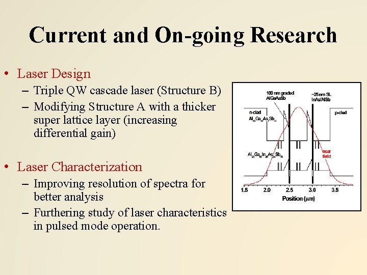 Current and On-going Research • Laser Design – Triple QW cascade laser (Structure B)