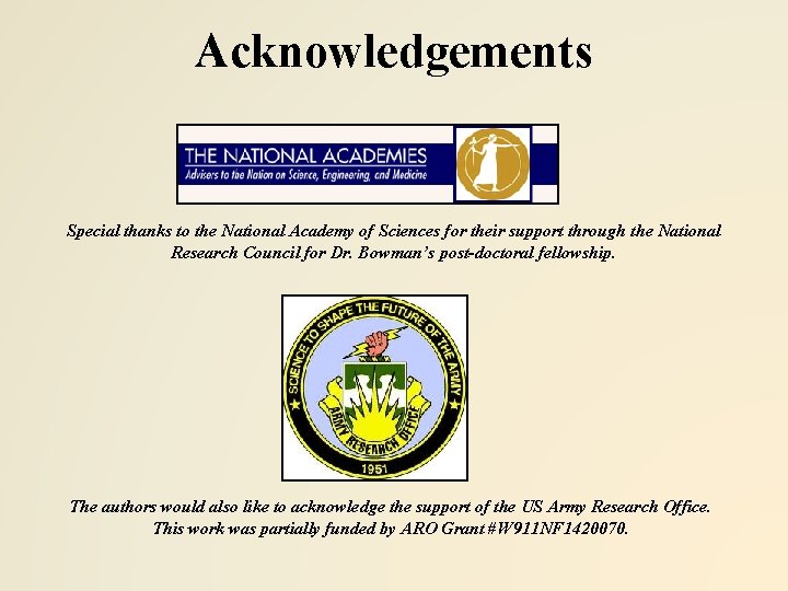 Acknowledgements Special thanks to the National Academy of Sciences for their support through the
