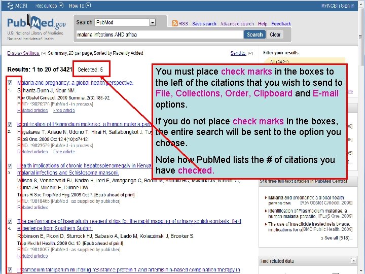 You must place check marks in the boxes to the left of the citations