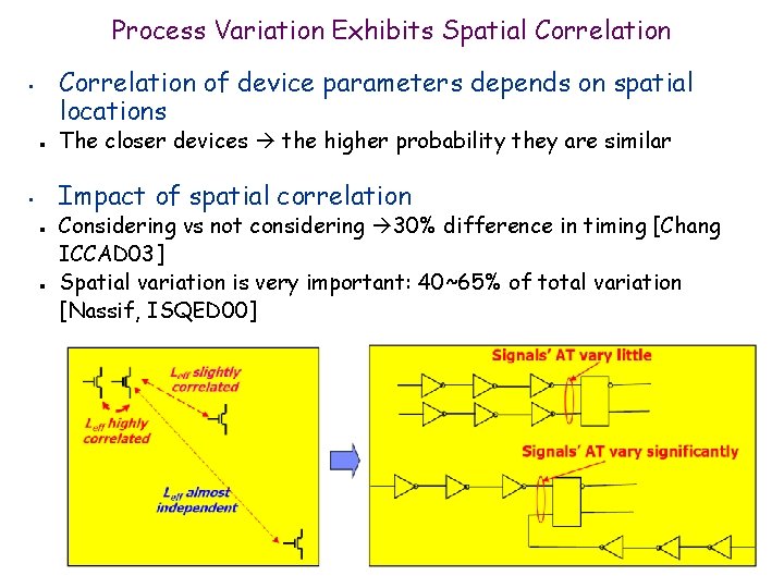 Process Variation Exhibits Spatial Correlation of device parameters depends on spatial locations • n