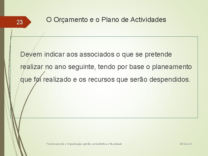 23 O Orçamento e o Plano de Actividades Devem indicar aos associados o que