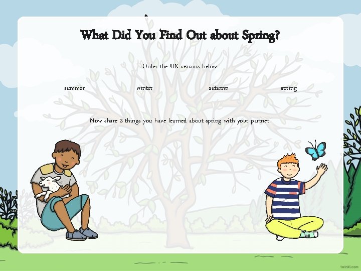 What Did You Find Out about Spring? Order the UK seasons below: summer winter