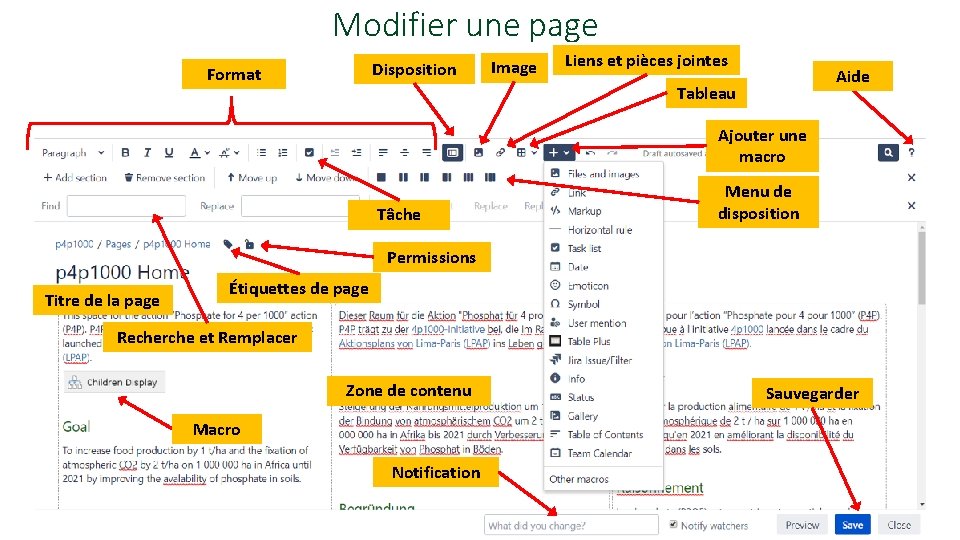 Modifier une page Disposition Format Image Liens et pièces jointes Aide Tableau Ajouter une