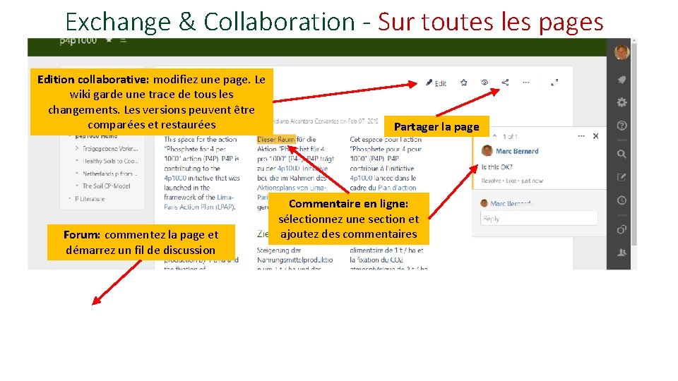 Exchange & Collaboration - Sur toutes les pages Edition collaborative: modifiez une page. Le