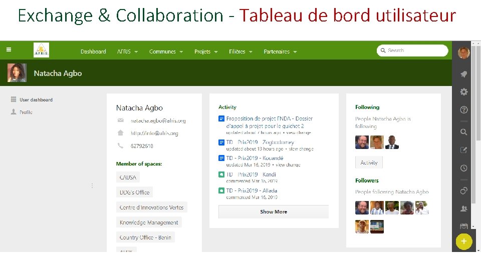 Exchange & Collaboration - Tableau de bord utilisateur 