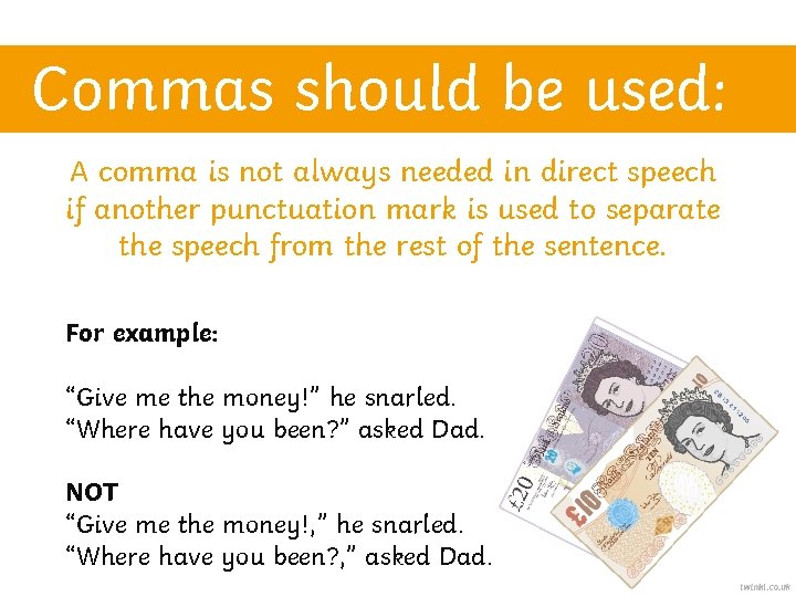 Commas should be used: A comma is not always needed in direct speech if