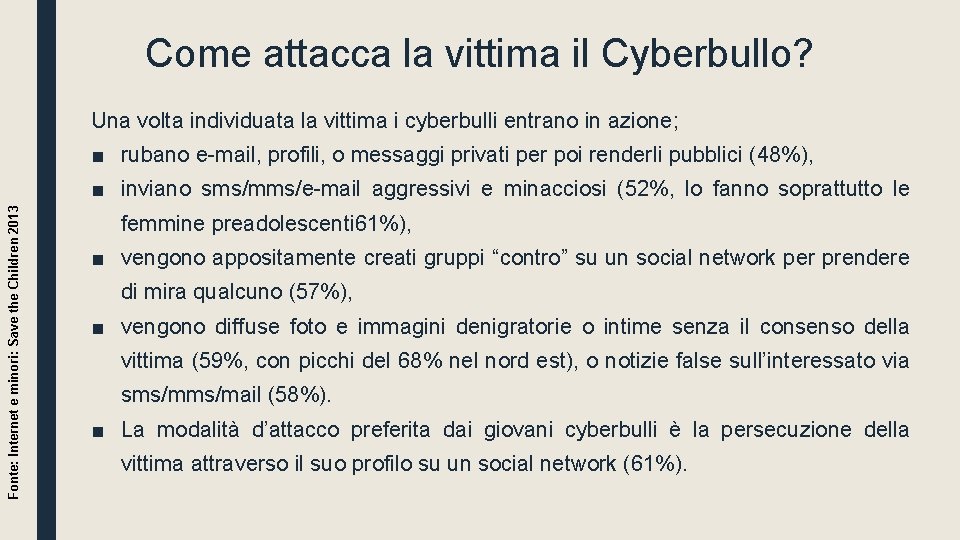 Come attacca la vittima il Cyberbullo? Una volta individuata la vittima i cyberbulli entrano