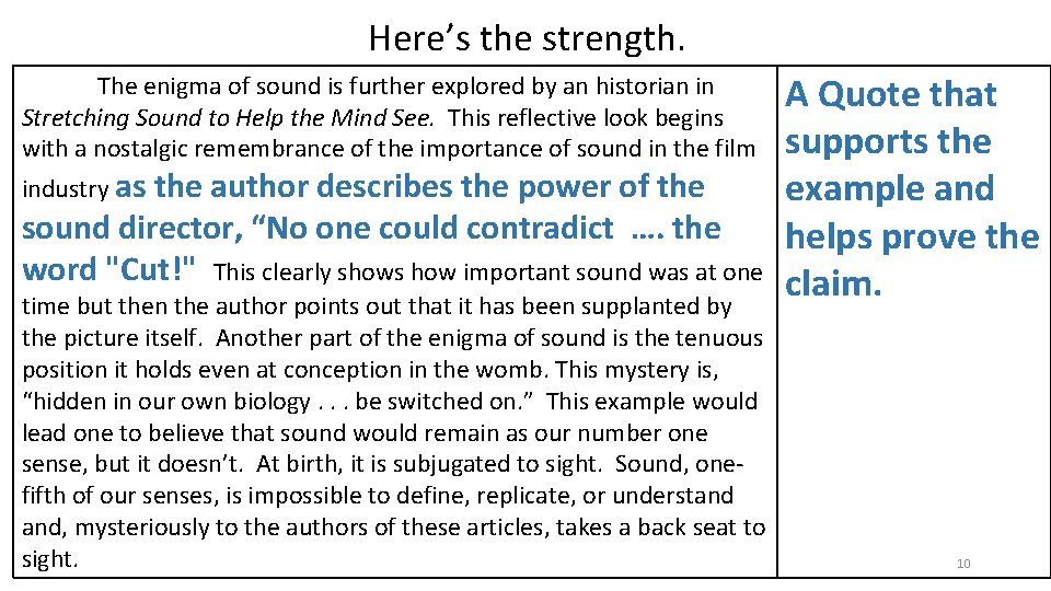 Here’s the strength. The enigma of sound is further explored by an historian in